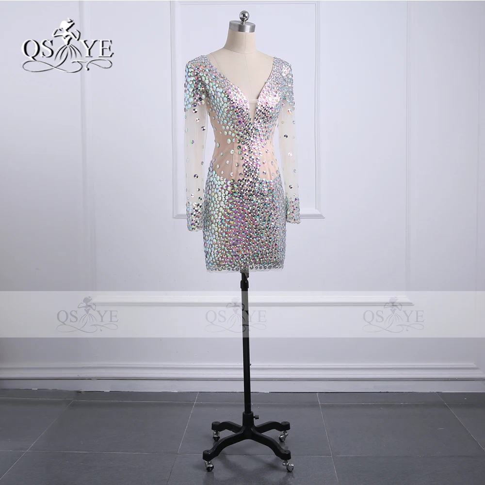 2018 Новое Сверкающее короткое платье для выпускного вечера с кристаллами