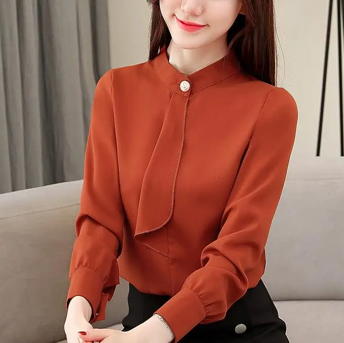 

spring women shirts new women's long-sleeved ropa mujer talla grande chiffon tops and blouses OL elegant plus size women clothes