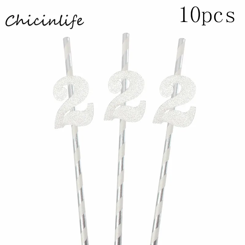 Chicinlife 10 шт. два украшения для капкейков 2nd День Рождения украшения 2 украшения для кексов напиток соломы юбилей поставки - Цвет: 2 silver straw