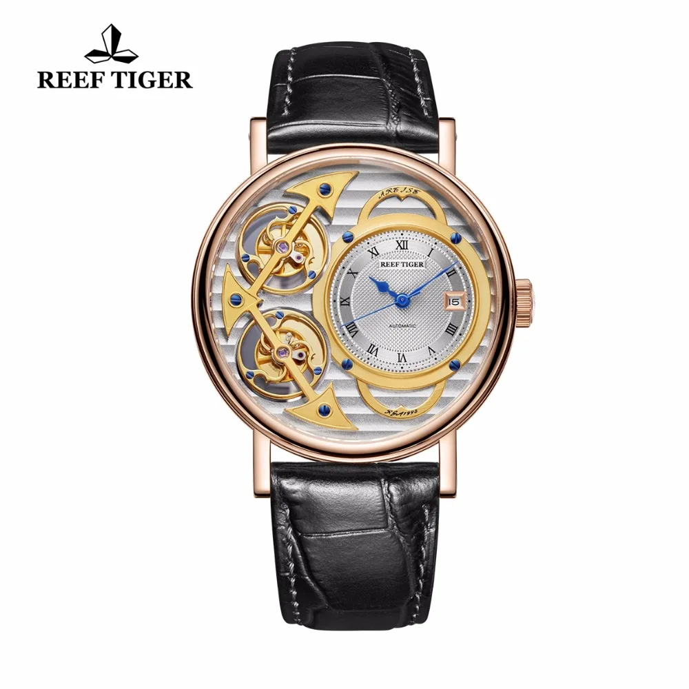 Модные дизайнерские часы Reef Tiger с кожаным ремешком Роскошные автоматические
