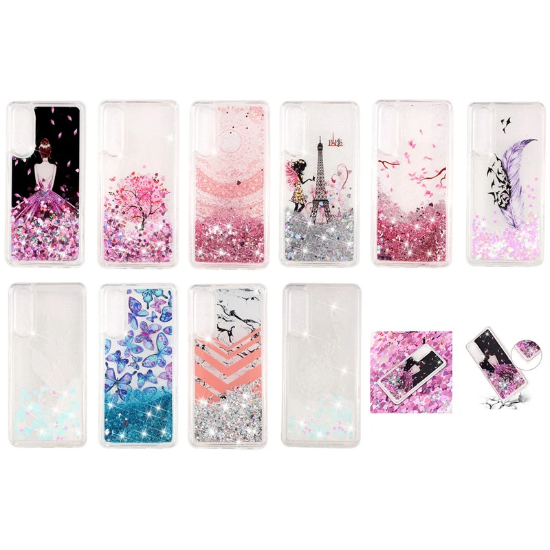 FLYKYLIN Silicone Liquid Case For Huawei P20 Pro Cases P30 Coque on P8 Lite 2017 Cover Glitter Bling Dynamic Capa |