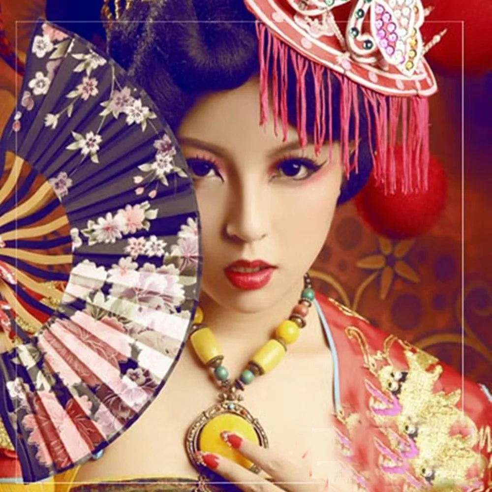 Бамбуковый веер Винтаж ручной работы с цветочным рисунком в китайском Стиль