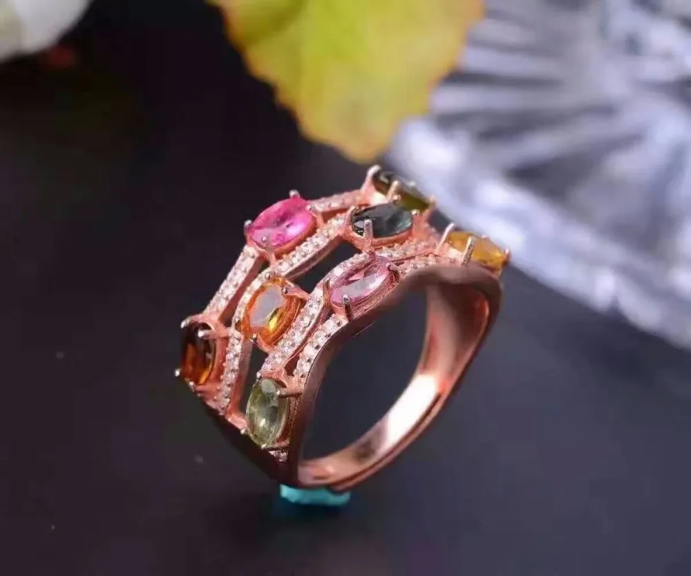 Женское кольцо из серебра 925 пробы с разноцветным камнем 3*5 мм|925 sterling gemstone rings|gemstone