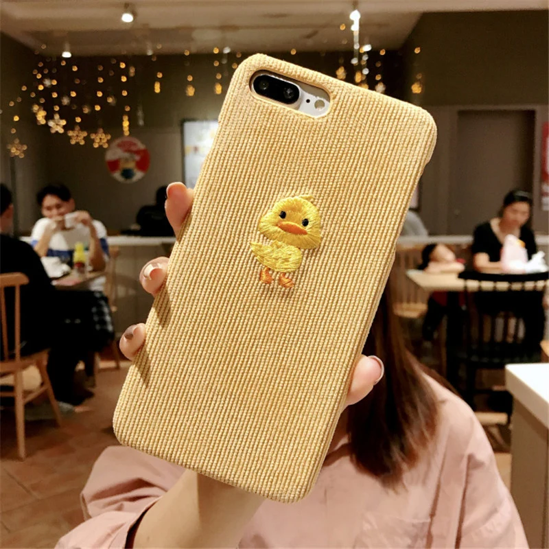 Duck Зимний теплый тканевый чехол для телефона для iPhone 6, 6 S, 7, 8 Plus, чехол, милый чехол для разделывания свиньи, утки, собаки хаски, жесткая задняя крышка для iPhone X, XR, XS, MAX Coque - Цвет: Duck