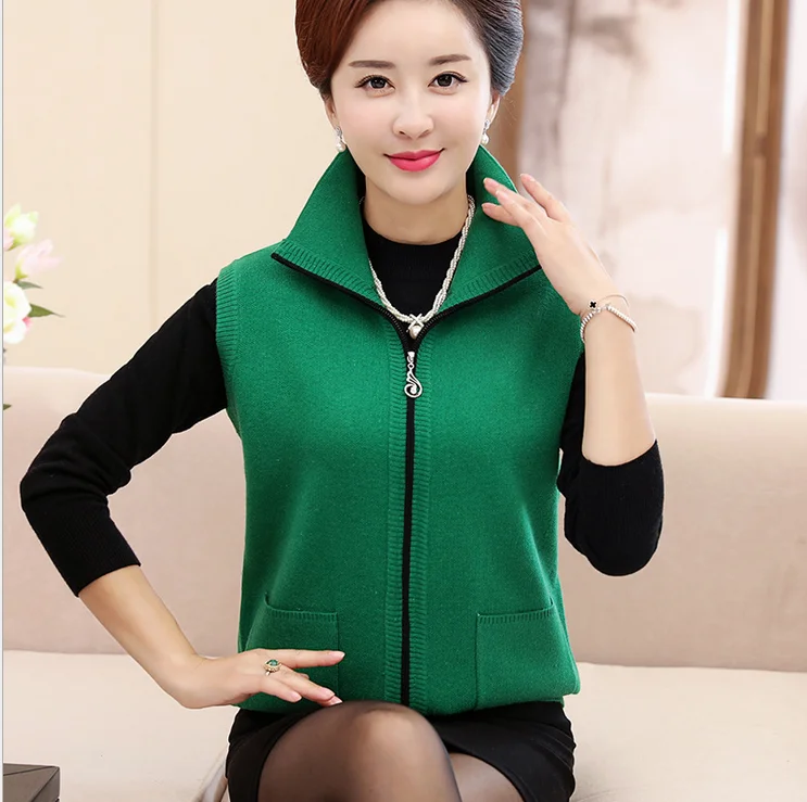 2018 Autumn Middle-Aged Women Cashmere Vest Sweater Coat Knitting Solid Color Plus Size Mother Waistcoat T323 | Женская одежда