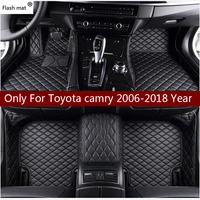 flash mat leather car floor mats for toyota camry 2006 2014 2015 2016 2017 2018 custom auto foot pads automobile carpet cover