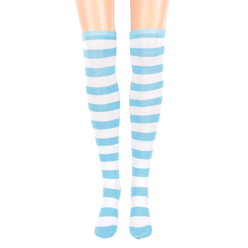 blue Стиль, женские полосатые гетры с зеброй, Kawaii, простые полосатые зеленые чулки, высокие, свободный размер - Цвет: blue