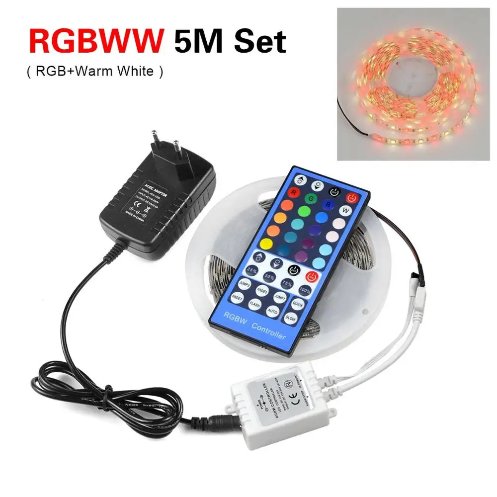 RGBWW RF Remote RGB RGBW RGBWW wifi 5 м 5050 Светодиодная лента светильник водонепроницаемый гибкий светодиодный Диодная лента wifi контроллер+ 12 В адаптер питания EU/US - Испускаемый цвет: RGBWW RF Remote