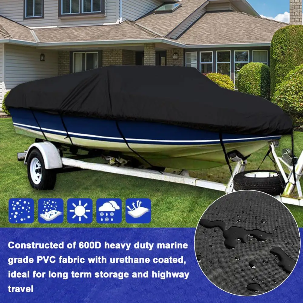 

Tirol 16-18FT Boat Cover 600D Runabout Cover T25575b Outdoor Professional PVC Cover Fits fish and ski&pro-style bass boat Size L