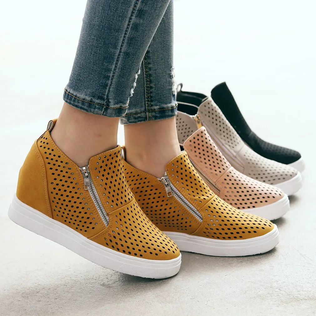 Женские ботинки летние милые однотонные ботильоны из флока на низкой танкетке с