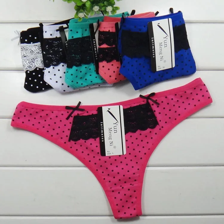 Новинка 2015 кружевные Хлопковые женские стринги в горошек Сексуальные