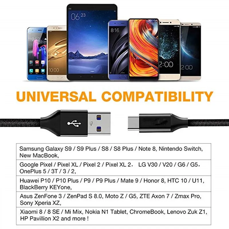 Кабель USB Type C 2.4A смартфон Android для Samsung Galaxy Note 9 S10E S10 S9 S8 Plus Sony L1 L2 XA 1 XA2 XA3 PLUS XZ1 XZ2 XZ3 |