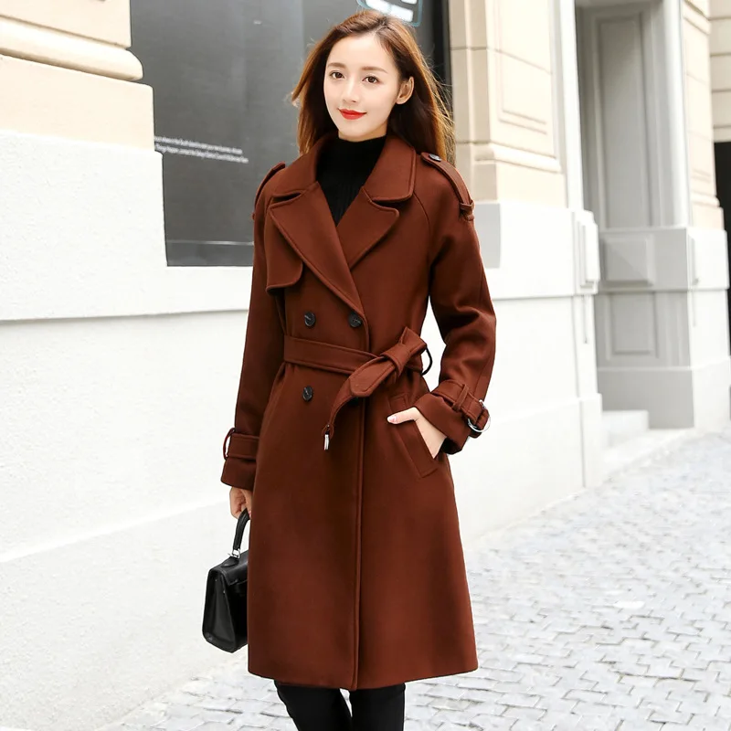 Long Wool Coat Slim Blend and Jacket Solid Women Coats Autumn Winter | Женская одежда