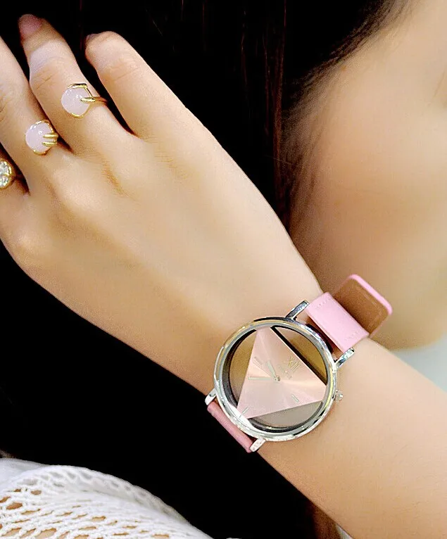 2018 новые полые треугольные часы с кожаным ремешком повседневные модные