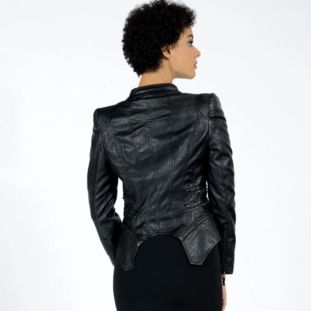 

Women Punk Rock PU Leather Jacket Short Black Slim Asymmetric Zipper Turn-Down Collar Fashion Streetwear Autumn Moto Jacket Coat