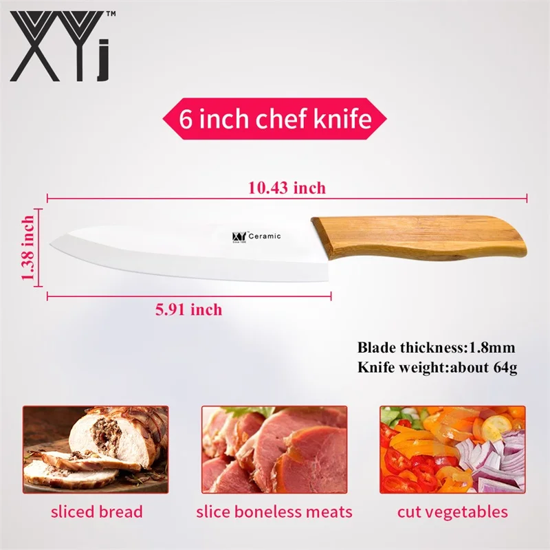 6 inch Chef Knife XYj набор кухонных ножей с бамбуковой ручкой, набор керамических ножей с черно-белым лезвием, кухонные инструменты, аксессуары " 4" " 6" дюймов+ Чехлы - Цвет: 6 inch Chef Knife