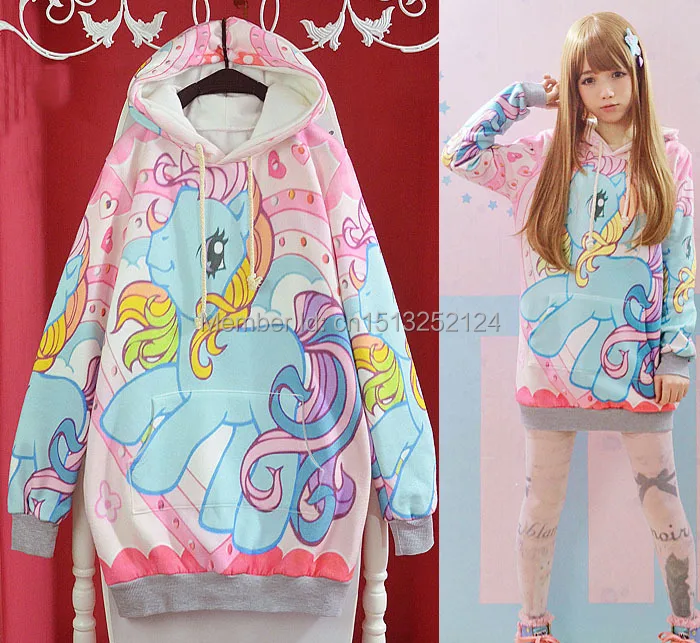 Милая зимняя женская толстовка Лолита My Little Pony Horse Kawaii свободная с капюшоном Торт