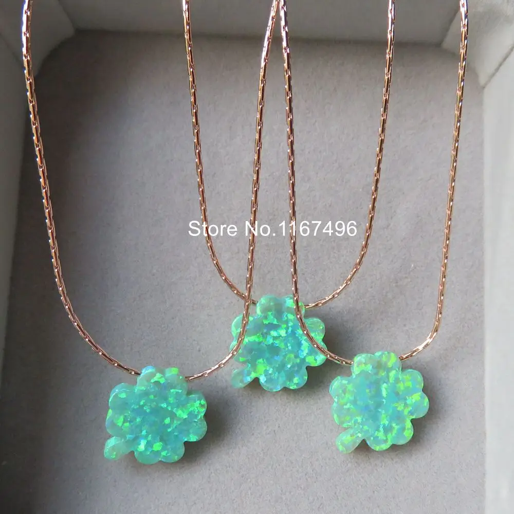 10pcs/lot OP11 Green 12x14mm Lucky Clover Opal Necklace 925 Sterling Silver 4 Fire for Wowen | Украшения и аксессуары