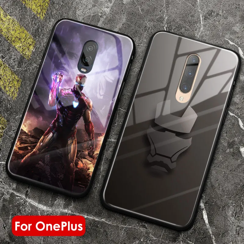 Iron Man marvel superhero smooth coque tempered glass soft silicone 1+7t pro phone case cover shell for OnePlus 6 6t 7 7T pro