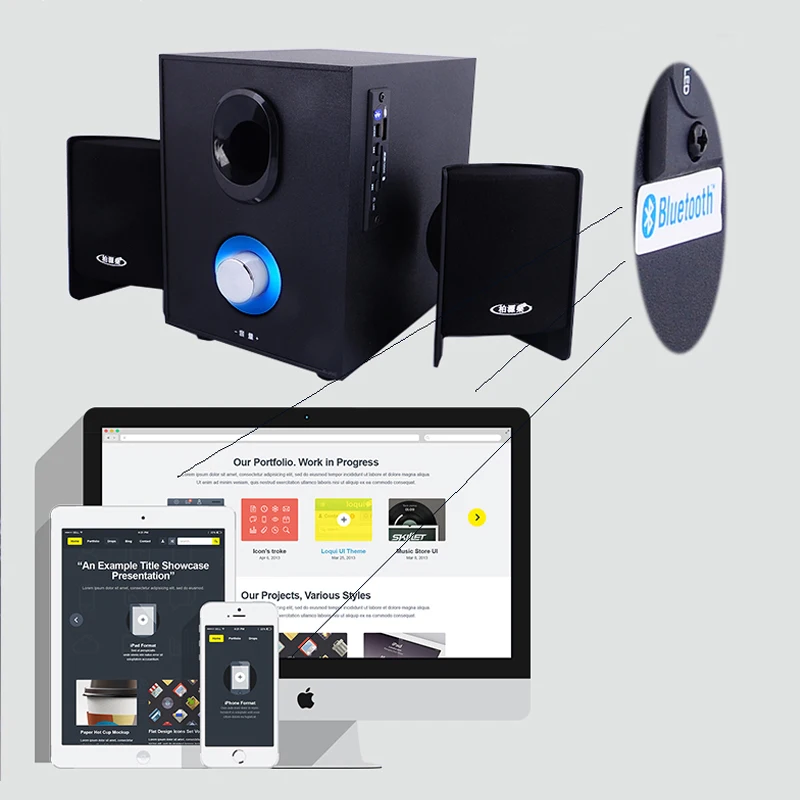 Сабвуфер Bluetooth колонки для компьютера ПК Стерео тяжелый бас Настольный AUX Loundspeaker