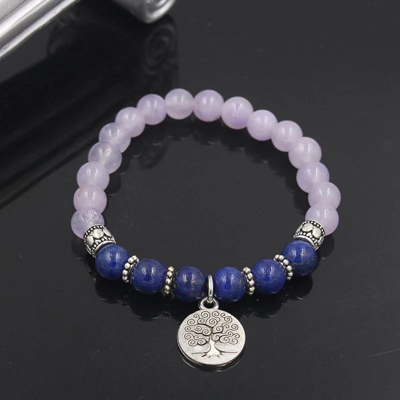 Новый Фиолетовый кварц и лазурит Будда Ом лотос подвеска браслет на запястье для
