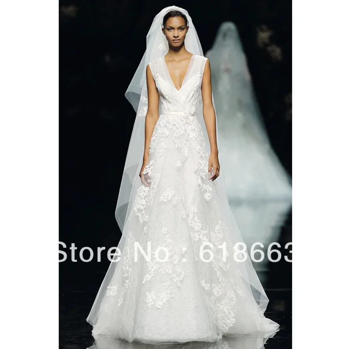 LW0108 New Fashion A Line Sexy V Neck Elie Saab Bride Gown Wedding Dresses Lace Vestido Custom Made 2014|lace weight|lace fashionlace cut out