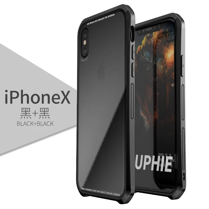 Для iPhone X бампер чехол гибкий алюминиевый Гибридный противоударный металлический каркас чехол для iPhone XS Max XR 8 7 Plus роскошный корпус - Цвет: black