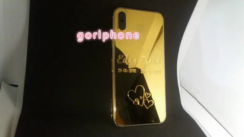 Золото 24ct позолоченный корпус телефона замена средняя Рамка для iPhone X задняя крышка, можно настроить логотип запроса сзади