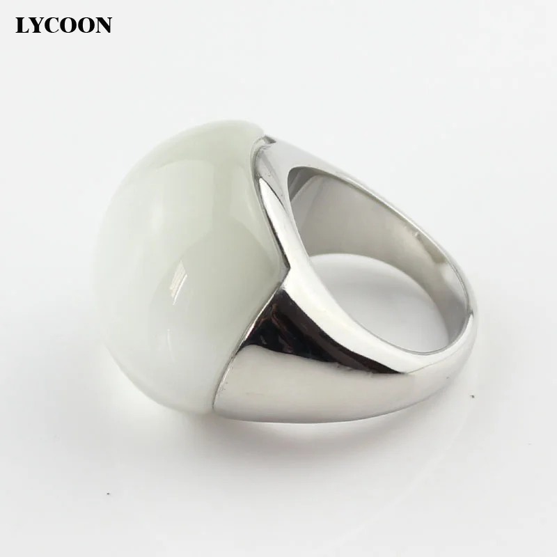 LYCOON модные высококачественные женские ювелирные изделия из опалов кольцо из нержавеющей стали 316L с белым камнем кошачьи глаза в форме шара большие кольца