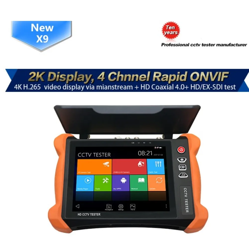 DHL X9 8 дюймов H.265 4 к 8MP ip-камера тестер 2 к сенсорный экран TVI CVI AHD SDI CVBS CCTV тестер монитор с TDR, кабель tracer