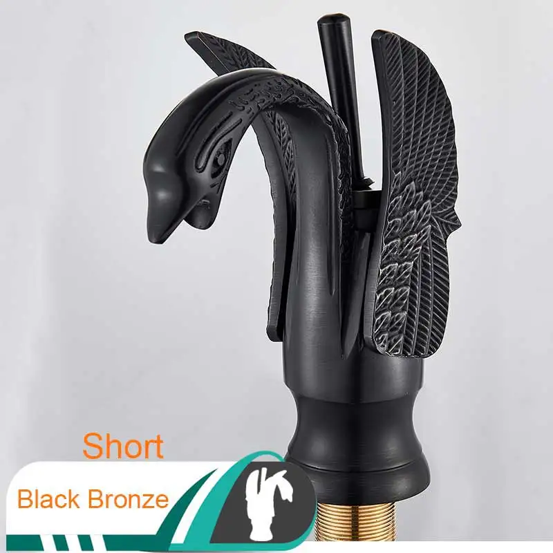 Black Bronze Short Лебедь форма GoldenBasin раковина кран столешница для ванной комнаты центральный смеситель кран хром одной Ручкой Лебедь холодная горячая вода кран - Цвет: Black Bronze Short