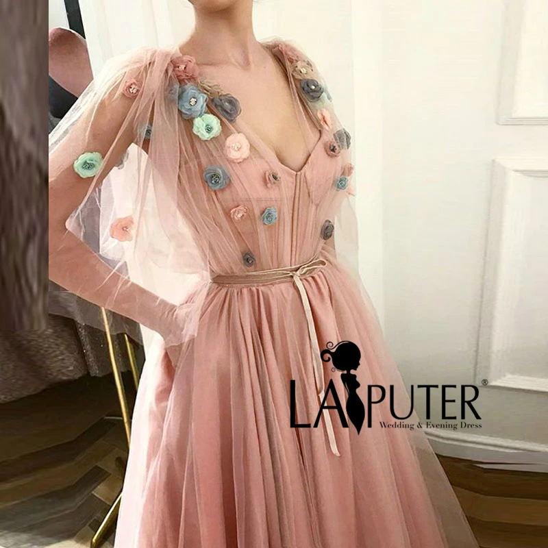LAIPUTER 2018 Vestido Longo De Festa A-line Colorful Flowers V-neck Cap Sleeves Belt Occasion Dresses for Women | Свадьбы и