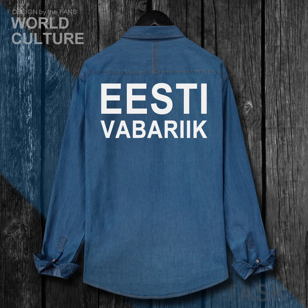 Мужская джинсовая рубашка Estonian EST Eesti хлопковая ковбойская с длинными рукавами и