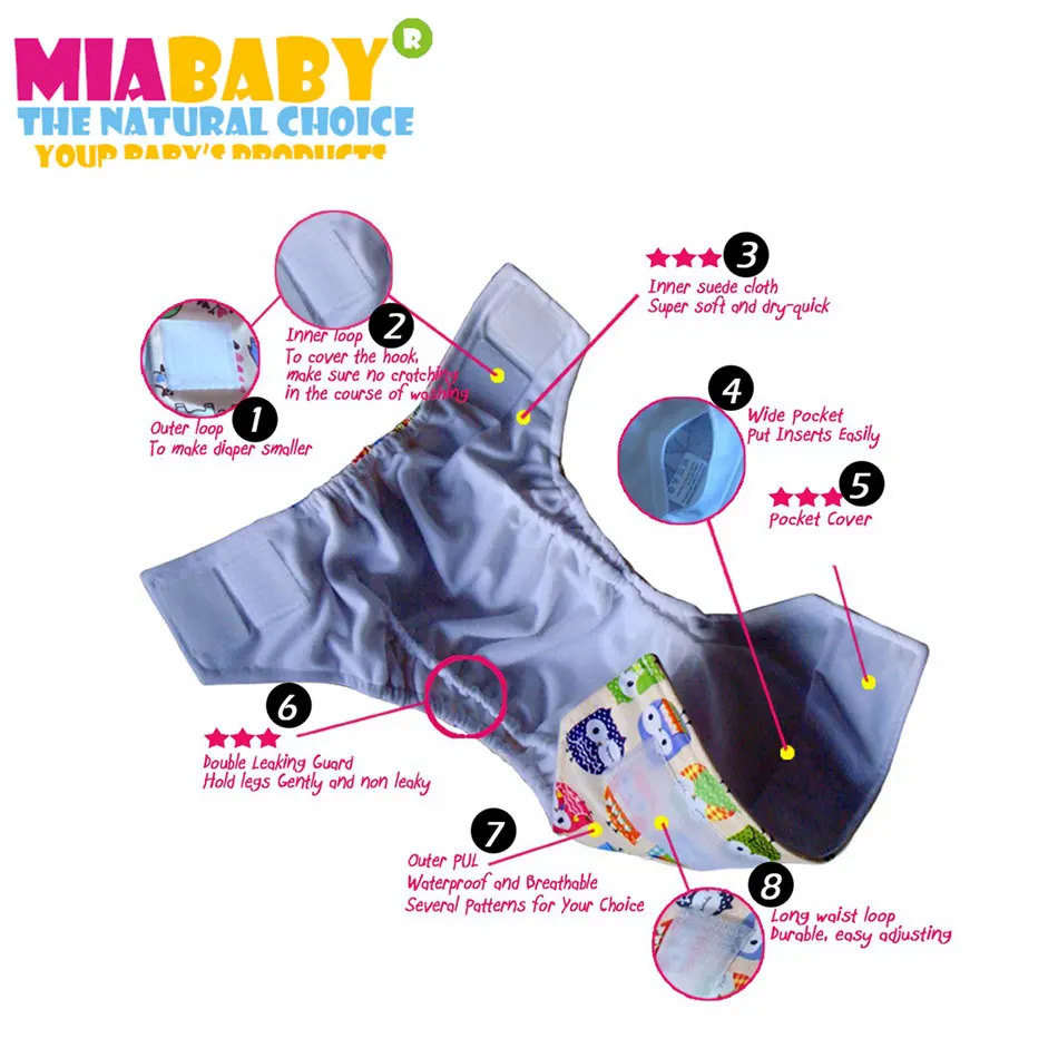 Miababy (10 шт./лот) тканевые подгузники на липучке для детей 5 15 кг водонепроницаемые