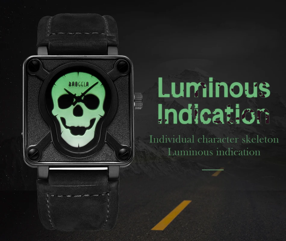 Мужские кварцевые часы BAOGELA спортивные водонепроницаемые с пиратским черепом и