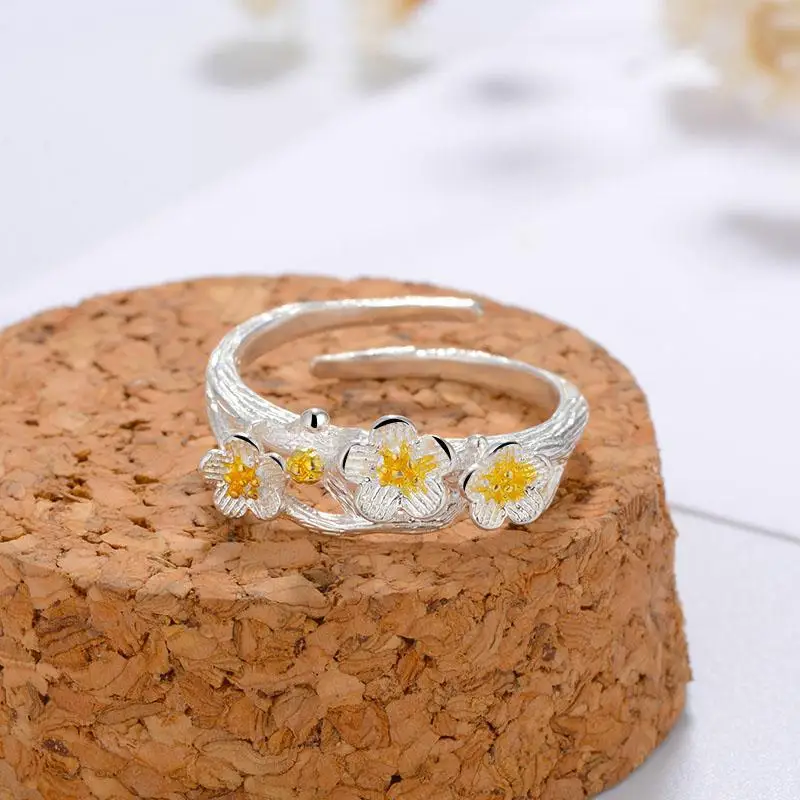 Богемное серебряное кольцо с цветком сливы для женщин Bijoux подарок женский