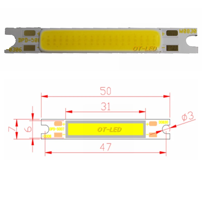 

Светодиодная лента HotRed COB 3W 5W 50x7 мм для ламп 9В 11В