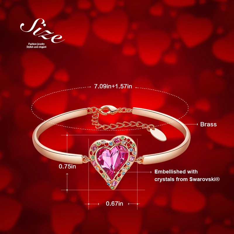 Женский Золотой браслет Cdyle украшенный кристаллами в виде сердца радуги Bijoux Femme с