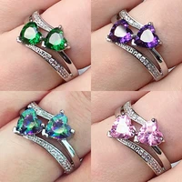 ustar 7 colors heart cubic zirconia wedding rings for women fashion jewelry silver color promise engagement rings female anel