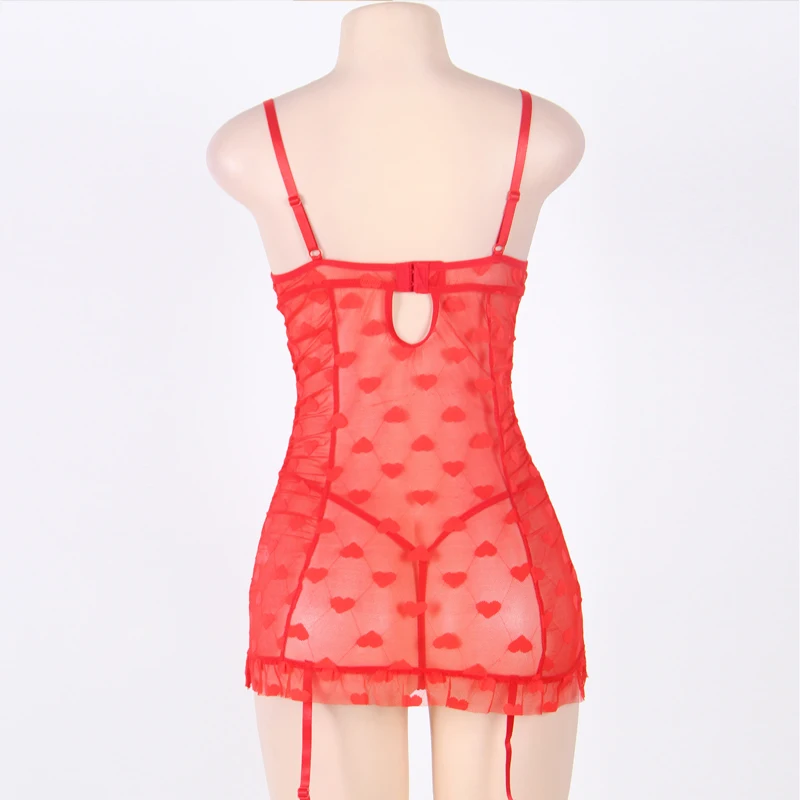 Women Sexy Heart Jacquard Red Halter Mesh Garter Lingerie Lenceria Sexi Para Mujer Plus Size Hot Caliente GY80130 | Тематическая