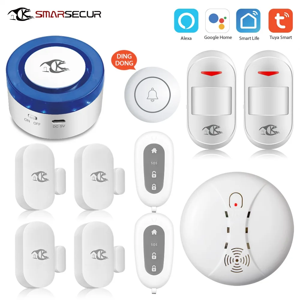 SMARSECUR  wifi Security alarm siren WiFi Smart Siren Tuya Smart Wrok with 433Mhz Sensors