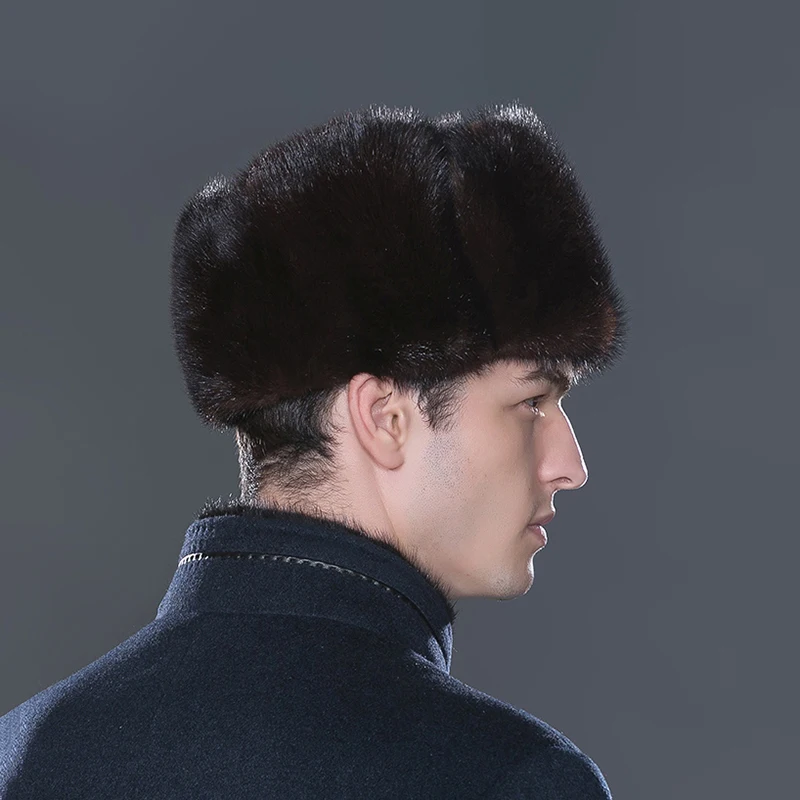 Мужская меховая шапка бомбер LTGFUR теплая ушанка из меха норки авиаторская русская