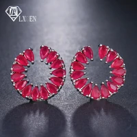 lxoen red zirconia round stud earrings with silver color women earings wedding jewelry gifts