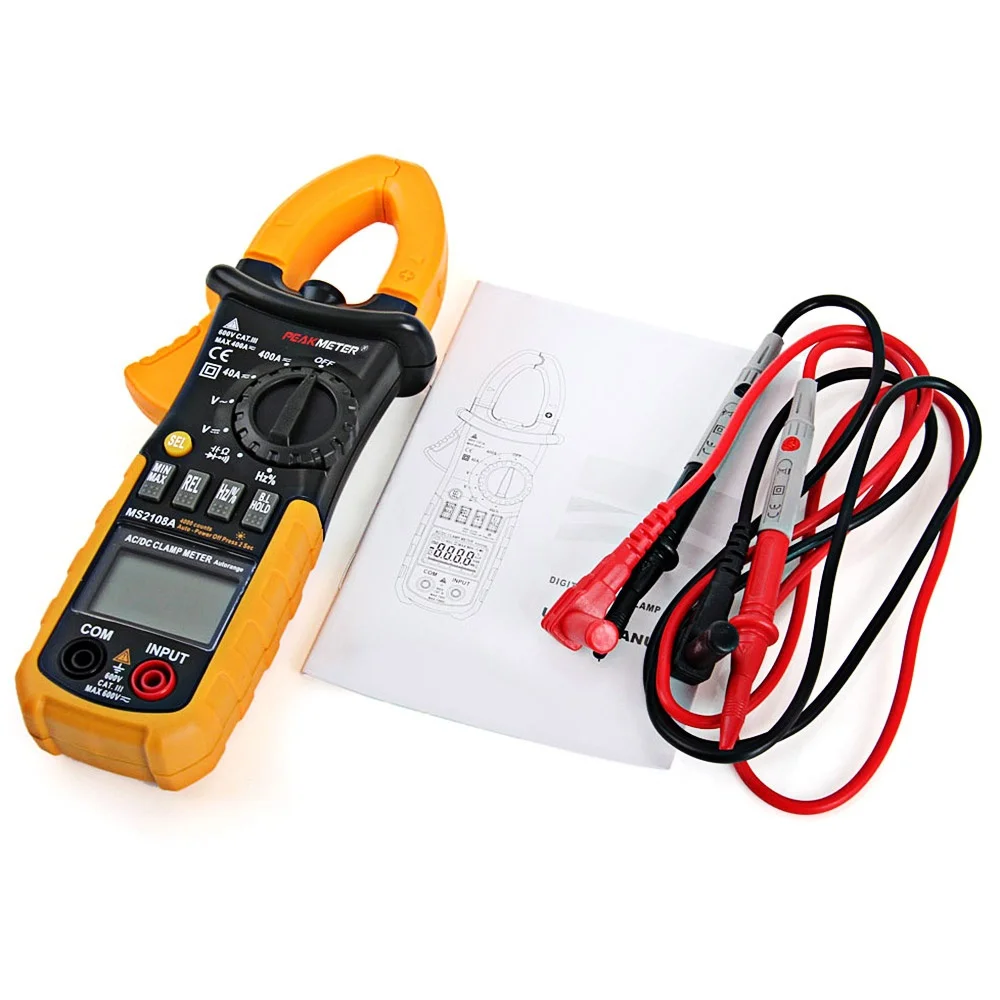 DHL 20 шт. MS2108A 4000 отсчетов Цифровые токоизмерительные Клещи Авто ручной диапазон AC