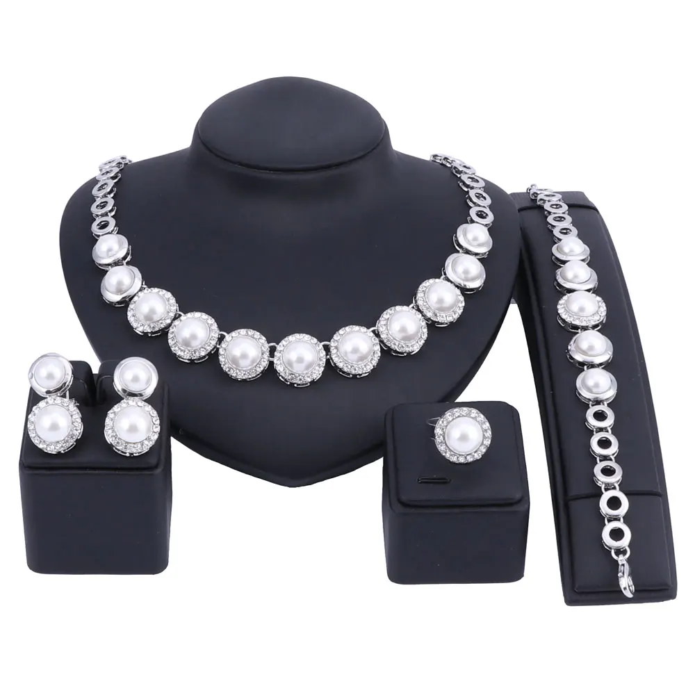 Модные женские ювелирные наборы с большим искусственным жемчугом и кристаллами
