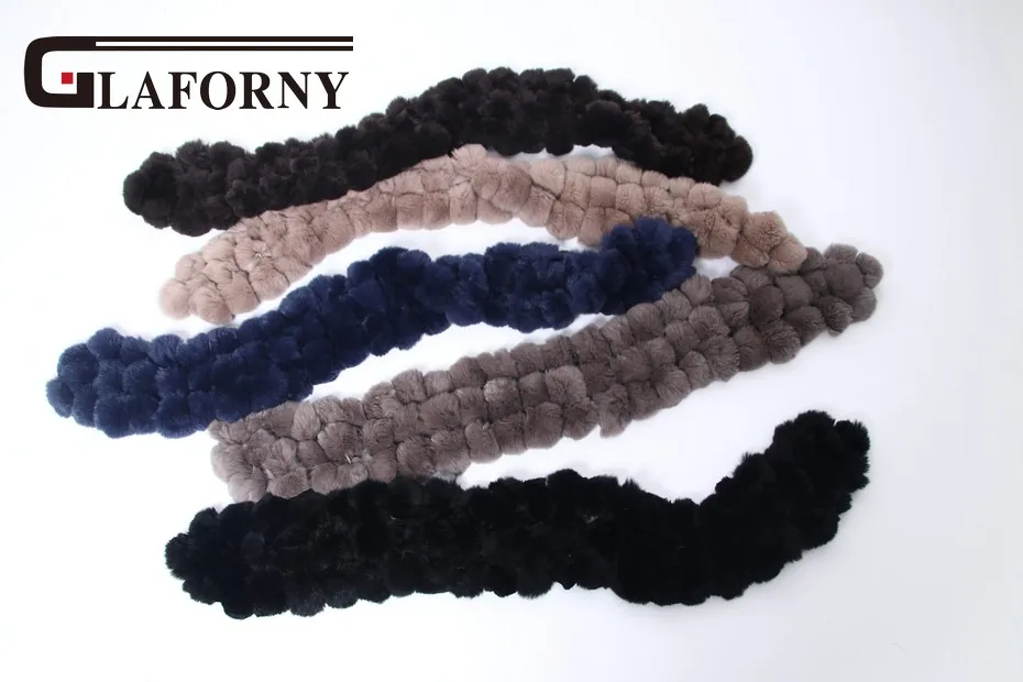 Glaforny, женский шарф из натурального меха, зимний настоящий кроличий мех, шарфы с шариками, Россия, милый женский модный теплый меховой шарф с помпонами