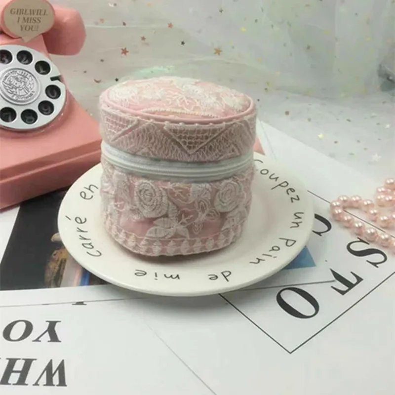 Коробка для хранения ювелирных изделий, коробка с кружевным кольцом, органайзер для ювелирных изделий, портативная коробка для хранения, подарочная коробка - Цвет: Розовый