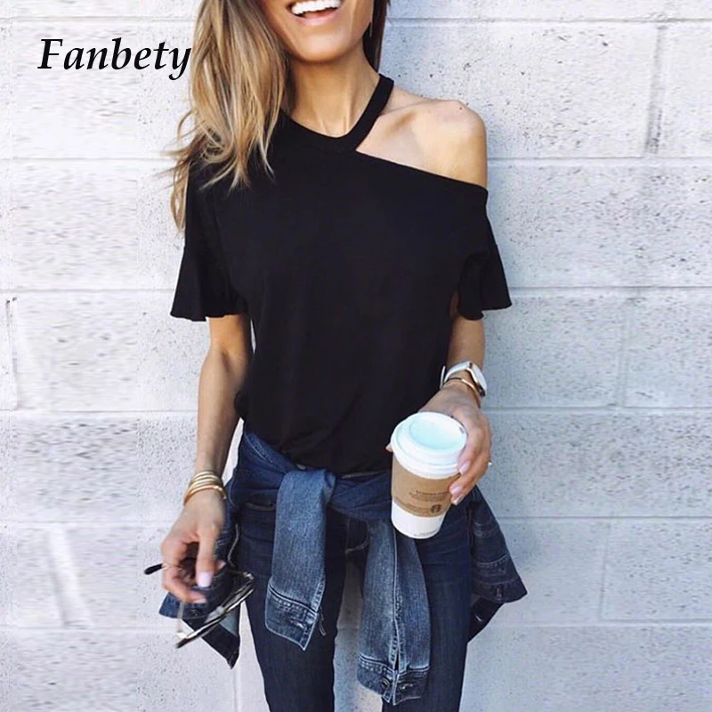 Женская блузка с открытыми плечами Fanbety повседневная однотонная коротким