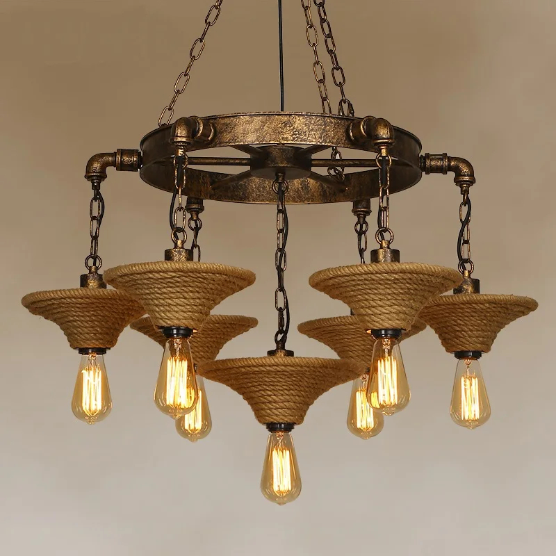 

Ретро-Люстра для кафе, бара, ветровка, лампа для гостиной, металлическая веревка, ностальгическая американская Люстра для кафе ZA GY45