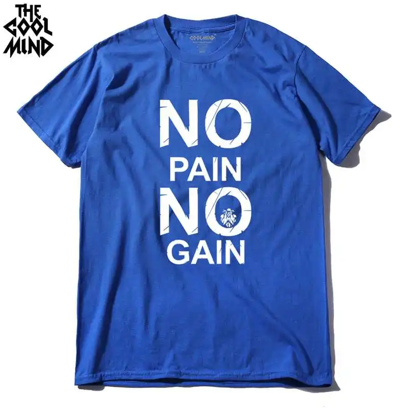 CR0121A-BL COOLMIND CR0121A Хлопковая мужская футболка с принтом «no pain no gain», повседневная мужская футболка с круглым вырезом, футболка с коротким рукавом - Цвет: CR0121A-BL